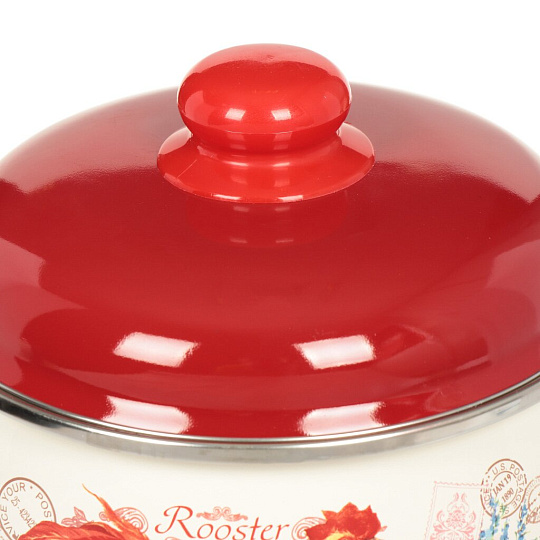 Кастрюля эмалированная сталь, 3 л, крышка сталь, Metrot, Золотой Петушок, 170585, красная, индукция