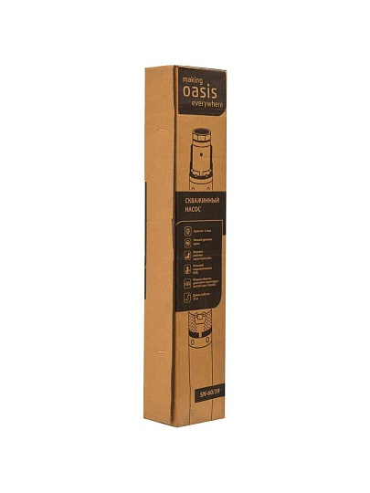 Насос скважинный, Oasis, 30 м, 370 Вт, диаметр 78 мм, глубина погружения 50 м, максимальный напор 39 м, 3.6 м³/ч, 60/39