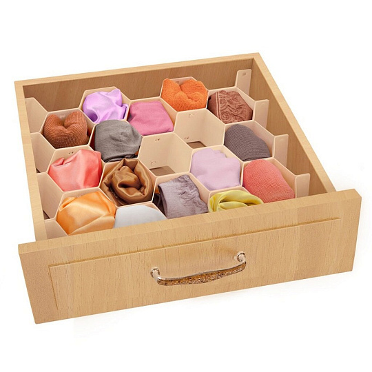 Разделитель для ящика, 36.3х6.7 см, 8 шт, бежевый, Valiant, Drawer Organizer Соты, ORG-8