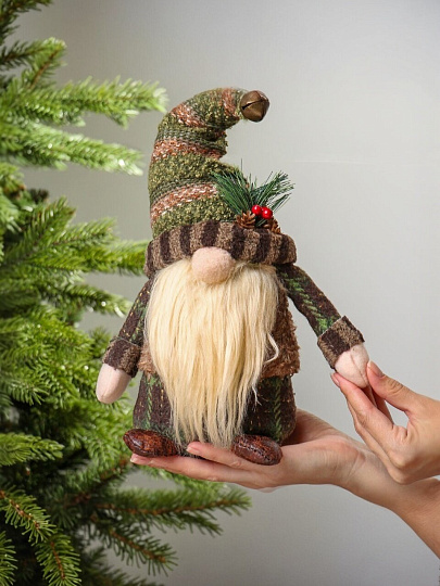 Фигурка декоративная текстиль, Гномик, 36 см, зеленая, Y4-9445