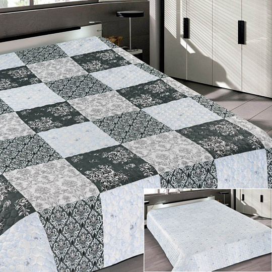 Покрывало евро, 220х200 см, микрофибра, двухстороннее, Marianna, Элегант, серо-зеленое, 066