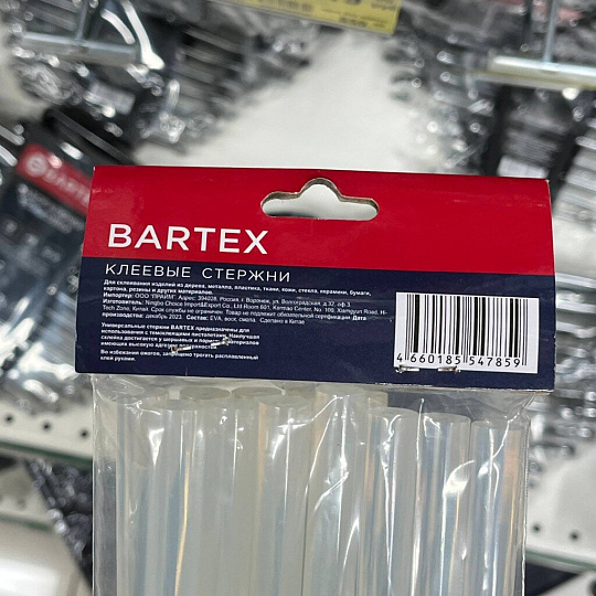 Стержни клеевые для пистолетов 12 шт, диаметр 11х200 мм, прозрачные, Bartex