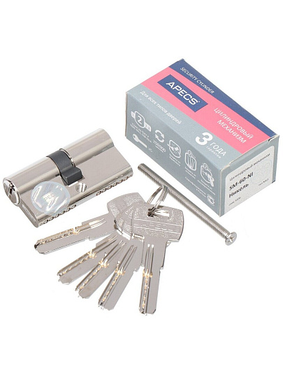 Личинка замка двери Apecs, SM-60-NI, 3306, 60 мм, никель, 30/30