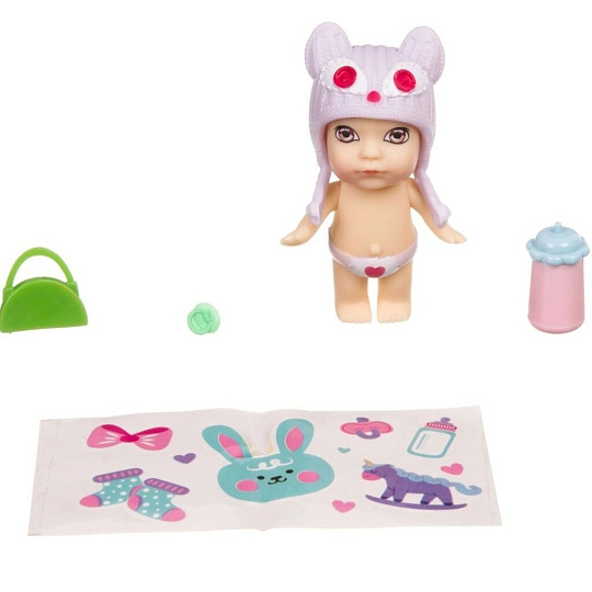 Куколка Bondibon, Oly в шапочке-ушанке, 10х10х10 см, с животным и аксессуарами в шаре, ВВ3891