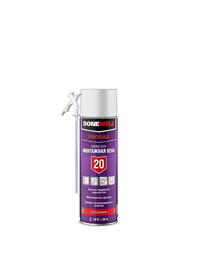 Пена монтажная KUDO, Donewell Energy Flex 20, бытовая, 40 л, 650 мл, всесезонная, DPH06U20