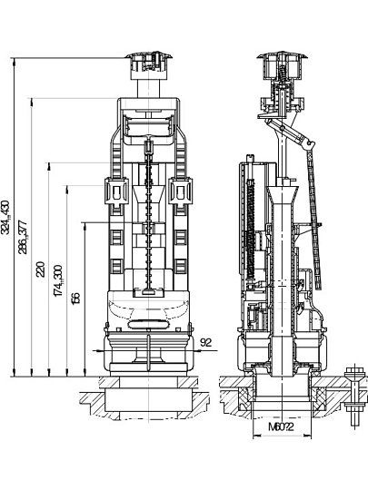 Арматура для бачка унитаза боковая, 1/2", двухрежимная, кнопочная, хром, Инкоэр, СБ2-БпрН-АА-В Р