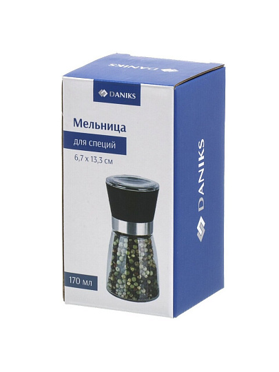 Мельница для специй стекло, пластик, 170 мл, черная, Daniks, YM6713DD