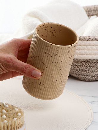 Стакан для зубных щеток, 7.3х7.3х11 см, керамика, бежевый с вкраплением, Y4-9837