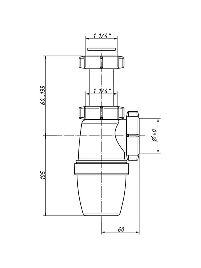 Сифон для мойки, 1 1/4", полипропилен, Orio, А-3200