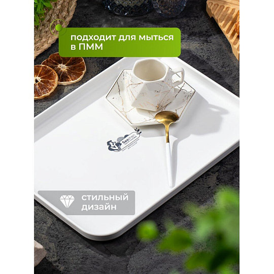 Поднос пластик, 30х22 см, прямоугольный, белый, Y4-8639