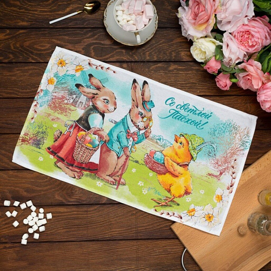 Полотенце кухонное 35х60 см, 160 г/м2, 100% хлопок, Доляна, Пасха, зеленое, Россия