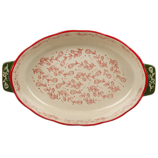Форма для запекания керамика, 22х35 см, овальная, Зеленые веточки, Y4-9765