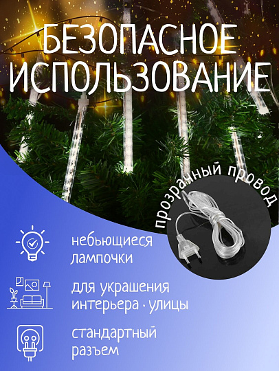 Гирлянда 36 ламп, 2.5 м, 1 режим, Сосульки, свет белый, прозрачная, на улице/в помещении, сетевая, LED, SYCLA-18046