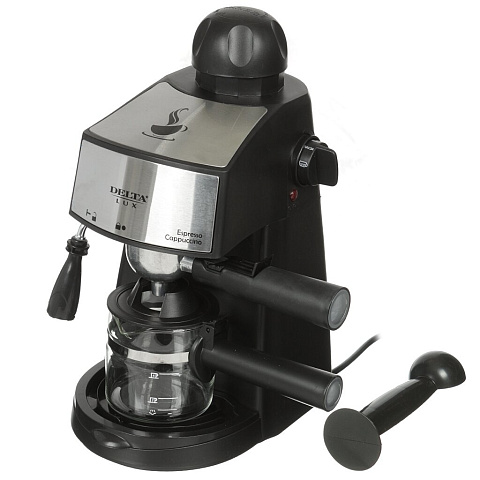 Кофеварка электрическая, рожковая, 0.24 л, Delta Lux, 800 Вт, капучино, экспрессо, черная, DL-8151К