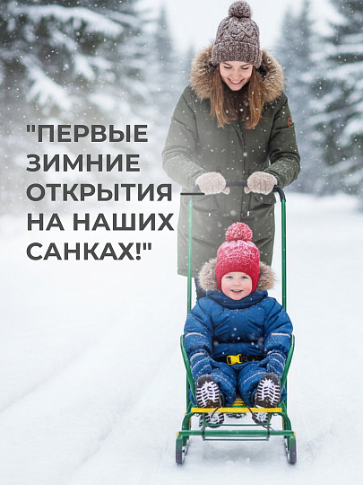 Санки Тимка 5 Комфорт, Т5К/З2, переставная ручка, спинка, удлиненный ремень безопасности, плоские полозья 3 см, зеленые, Nika