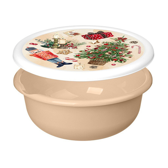 Миска пластик, 2.1 л, с крышкой, с декором, Modena, Игрушки, Homver, 223138327/10, бежевая