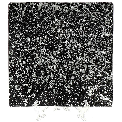 Тарелка обеденная, стекло, 24.5 см, квадратная, Y3-1637, черно-серебряная