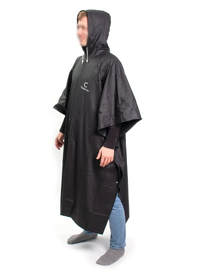 Дождевик пончо 129х137 см, 56-58, с капюшоном, кнопки, плотный PVC, черный, Следопыт, PF-RC-13