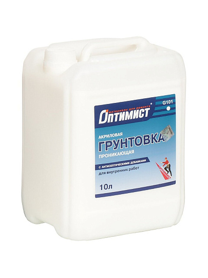 Грунтовка водно-дисперсионная, акриловая, Оптимист, G101, для внутренних работ, 10 л, синяя этикетка