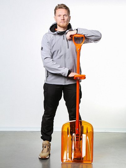 Лопата для снега поликарбонат, 360х150х1430 мм, черенок стальной, ковш оранжевый, V-ручка+ручка силы, LBPKS006