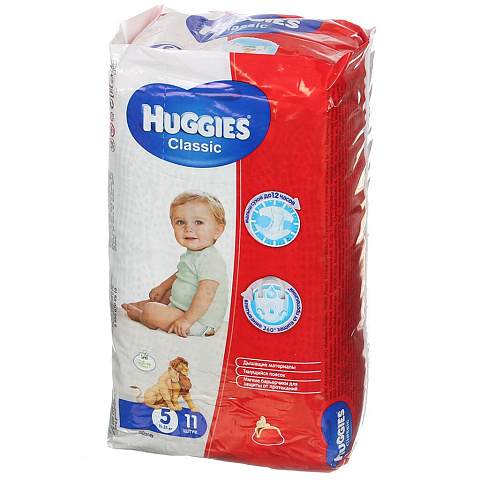 Подгузники детские Huggies, Classic Small Pack №5, 5, 11 - 25 кг, 11 шт, унисекс