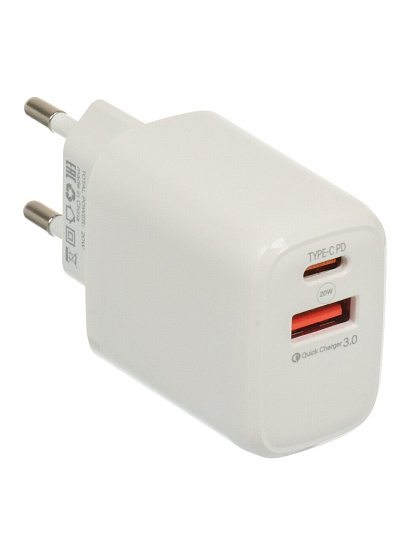 Сетевое зарядное устройство Red Line, NQC-13, 3 А, USB + Type-C, PD 20 Вт, белое, УТ000036039