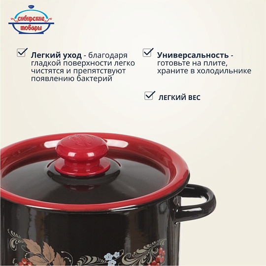 Набор посуды эмалированная сталь, 4 предмета, кастрюли 3.5,5.5 л, Сибирские товары, Рябинка 20, N20L05