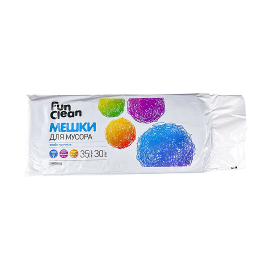 Пакеты для мусора 35л 30шт Fun Clean Особо прочные, черные, пласты 6361
