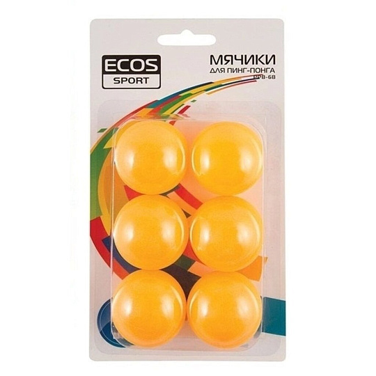 Мяч для пинг-понга, 6 шт, в блистере, Ecos, PPB-6B, 323118
