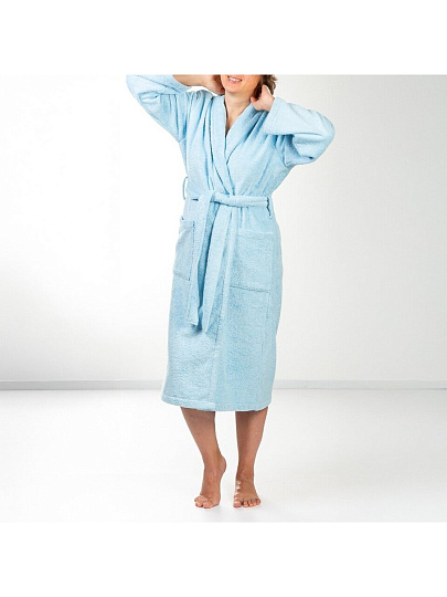 Халат женский, махровый, 100% хлопок, светло-голубой, XL-XXL, 52-54, Silvano