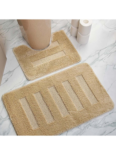 Комплект ковриков для ванной, антискользящий, 2 шт, 0.5х0.8, 0.4х0.5 м, 20 мм, кремовый, Aqua-Prime, Melany