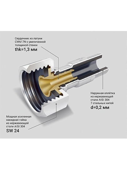Подводка для воды 1/2"х0.8 м, г-ш, сталь, полимер, ProFactor