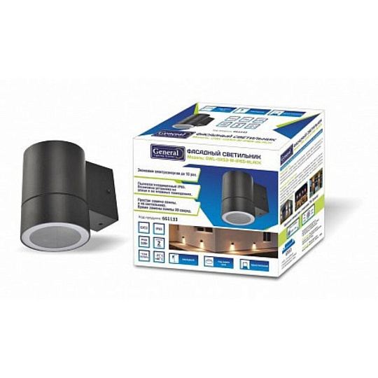 Светильник фасадный General Lighting Systems, GWL-GX53-M-IP65, накладной, 25 Вт, металл, 9х11.6 см, 1 лампа, IP65, черный