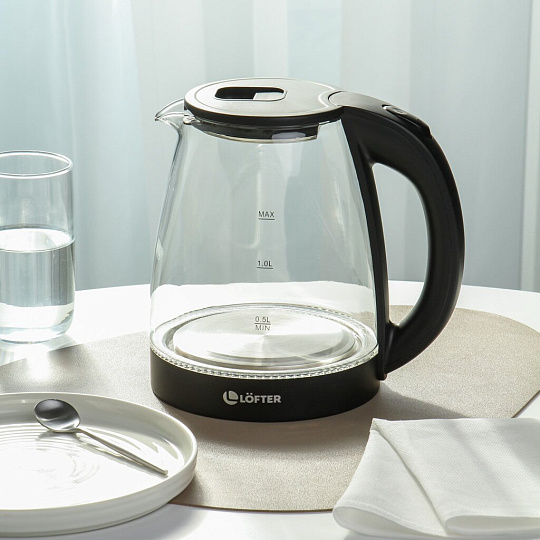 Чайник электрический Lofter, CX-K313-18M, 1.8 л, матовый, 1500 Вт, скрытый нагревательный элемент, стекло, пластик