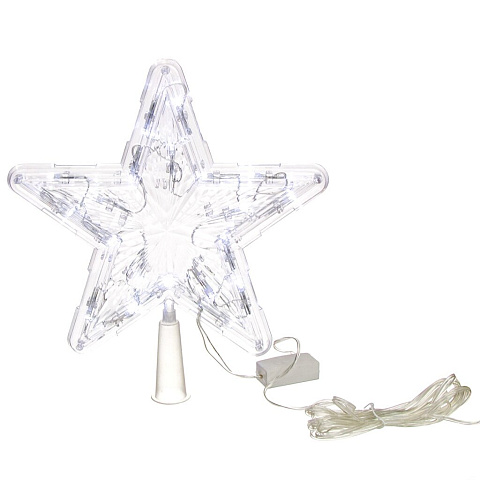 Гирлянда Звезда, белая, 22 см, пластик, 20 ламп, прозрачный провод, SYDA-0419117