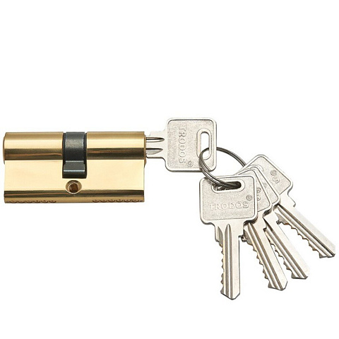 Личинка замка двери Trodos, ЦМ, 209200, 80 мм, золото, блистер, 5 ключей