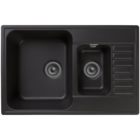 Мойка кухонная врезная, GranFest, Quarz, кварцевый песок, 737х480 мм, без сифона, черная, GF-Z21K