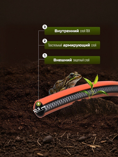 Шланг поливочный, 1/2 '', внутренний d12.5 мм, 8 атм, армированный, 50 м, 3 слоя, Жук, Классик, ТЭП, 1747-00