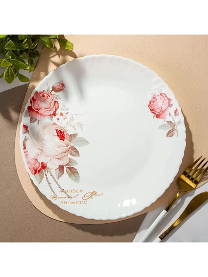 Тарелка обеденная, стеклокерамика, 24 см, круглая, Шарм, LHP95
