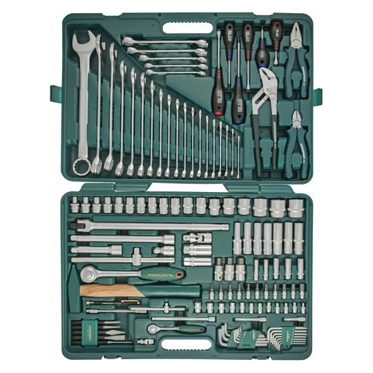 Набор слесарных инструментов Jonnesway, S04H524128S, 048372, 1/2", 1/4", кейс, 128 предметов
