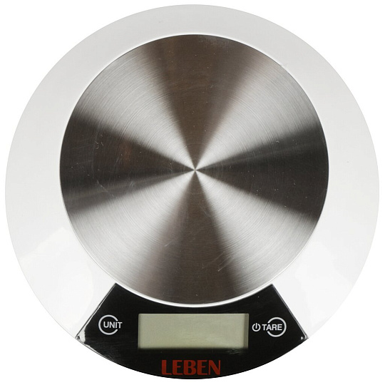 Весы кухонные электронные, металл, пластик, Leben, CR2032.RF5/RB163, платформа, точность 1 г, до 5 кг, белые, 475148