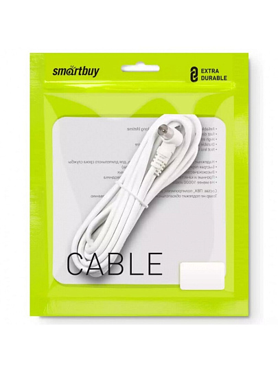 Кабель антенный, 3 м, разъемы M-M, угловой разъем, белый, Smartbuy, KTV113