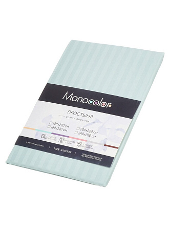 Простыня 1.5-спальная, 150 х 220 см, 100% хлопок, страйп-сатин, 140 г/м2, мята, Monocolor, рис.4154а-1