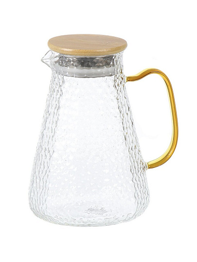 Кувшин стекло, 1.5 л, с крышкой, Daniks, HGTK-1500, с бамбуковой крышкой