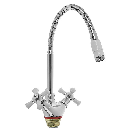 Смеситель для кухни, РМС, гибкий излив, с кран-буксой, белый, SL92W-279F