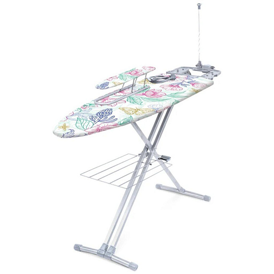 Доска гладильная 120х40 см, Цветочная акварель, подставка для утюга, гладильный рукав, встроенная розетка, полка для белья, удлинитель 1.9 м, Nika, Н9