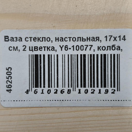 Ваза стекло, настольная, 17х14 см, 2 цветка, Y6-10077, колба, деревянная подставка