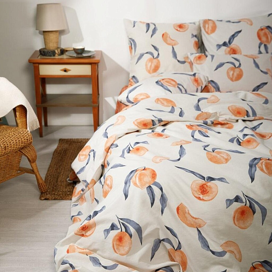 Постельное белье евро, простыня 200х220 см, 2 наволочки 50х70 см, пододеяльник 200х220 см, Ночь нежна, бязь, Сочный персик