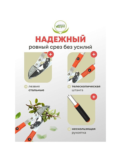 Ножницы садовые для кустарников, 450 мм, с овальными ручками, Инструм-Агро, НКТО S331A-В, телескопическая штанга, 010145