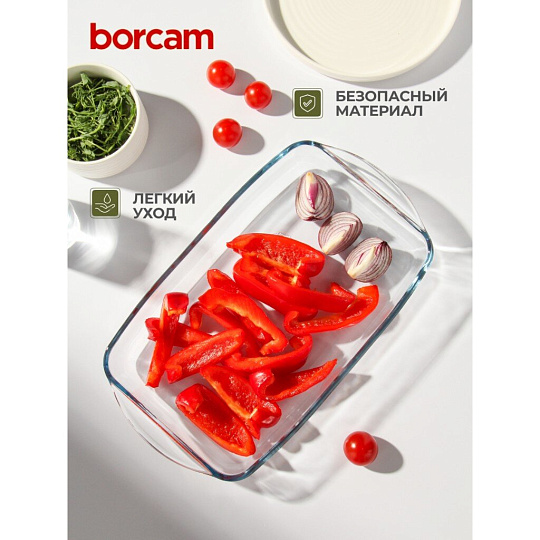 Форма для запекания стекло, 19х33.6х5 см, 2 л, прямоугольная, Borcam, 59006